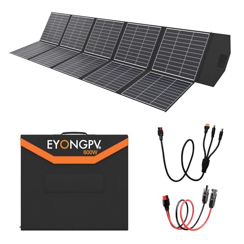 EYONGPV 600W Portable Solar Panel, 26% HPBC Cells, Foldable Solar Charger, 15ft (4.5m) Cable, 30A Anderson Output, IP65 Waterproof for RV Camping, for EcoFlow, Anker, Jackery, Bluetti Power Station