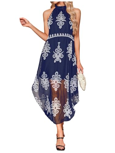 Image of Verdusa Women's Summer Dress Halter Flowy Asymmetrical Western Dress Boho Vacation Outfits