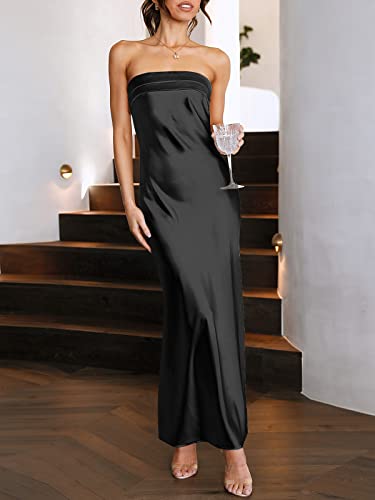 Anrabess Womens Summer Wedding Guest Maxi Dress Fall Strapless Satin Tube Bodycon Backless Cocktail Formal Homecoming Dresses Black Small thumb #1