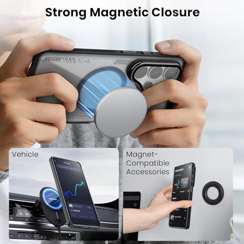 Image of PRITO Nilkin Magnetic Case for Samsung S26 Ultra, Shockproof Protection with MagSafe, Never Yellowing and Biodegradable Material, with Stand & Camera Lens Cover (Black, Samsung S26Ultra)