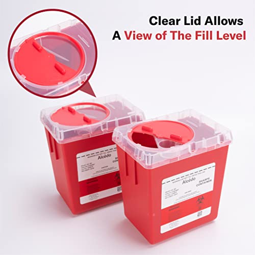 Image of Alcedo 2 Quart Sharps Container (3-Pack) for Needle & Syringe Disposal | Small & Portable, Built-In Needle Removal Port, Clear Lid, Ideal for Home, Travel & Professional Use