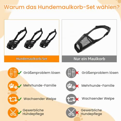 ElevateTech 3 Stück Maulkorb Für Hunde Verstellbare Schlaufe Weicher Netzmaulkorb Für Kleine Mittelgroße Und Große Hunde Verstellbarer Riemen Atmungsaktiver Mundschutz Schützt Vor Beißen Bellen Kauen