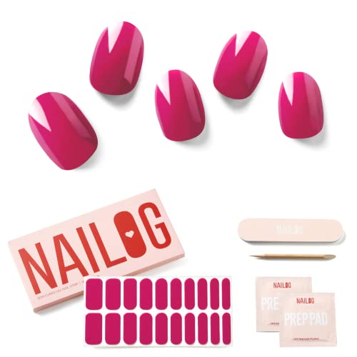 NAILOG Unghie Gel Adesive UV - 20 PCSRosso Rosa Smalto Adesivo per Unghie Compatibile con qualsiasi lampada UV/LED, Durata Prolungata e Qualità Salon Professionale, Facile da Applicare e Rimuovere