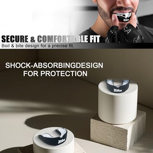 Dual-Layer Sports Mouth Guard for Adults & Youth with Case - Dental Protection for Boxing, Football, MMA, Hockey, Basketball, Lacrosse & All Contact Sports (Black White) - image 6