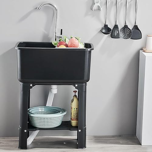 Évier à lessive 60cm noir avec robinet et planche intégrée
