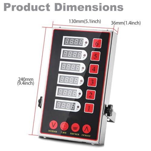 Temporizador digital para cocina, reloj de cuenta regresiva de 6 canales con volumen fuerte, cronómetro multietapa, recordatorios de agitación, acero inoxidable, diseño compacto