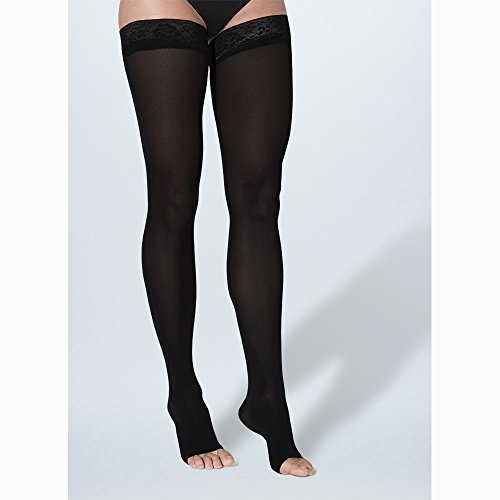 Image of SIGVARIS Women's SOFT OPAQUE 840 Open Toe Thigh High w / Grip-Top 30-40mmHg