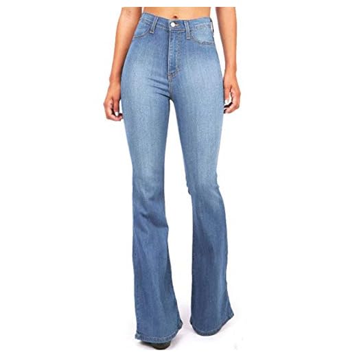HUANG Dam hög midja stretch jeans utsvängda klockbyxor dam slim fit denim byxor
