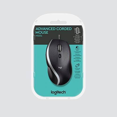 Logitech M500 Wired USB Mouse, High Precision 1000 DPI Laser Tracking, 7 Buttons, PC / Mac / Laptop - Black