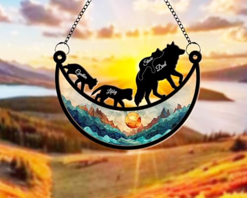 Custom Family Suncatcher for Window Hanging, Gift for Dad, Animal Suncatcher for Father's Day Window Decor, Dad Birthday Gift, Personalized Family Hanging Sun Catcher, Grandpa Wolf Suncatchers