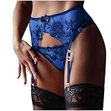 Générique Porte jaretelles Femme sans Bas Dentelle Porte jarretelle Taille Haute Transparents jarretiere avec String 4 Attaches Jarretelles Sexy érotique String Femme Sexy Chic Hot (Blue M)