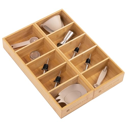 KitchenEdge Utensil & Junk Drawer Organizer, Small, 2 Pack, Bamboo
