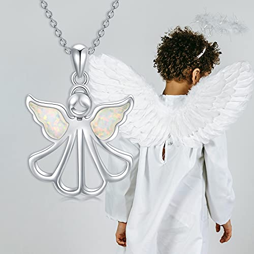 Meiderbo Guardian Angel Necklace 925 Sterling Silver Opal Angel Wing Pendant Necklace Angel Jewelry Gifts For Girls Women #TOP1