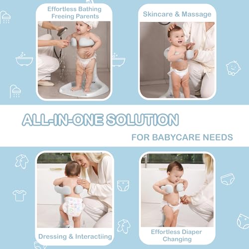 Image of Baby Shower Stand with Adjustable Support - Eases Parent Strain, Prevents Water in Ears, Ensures Thorough Cleaning and Promotes Standing Confidence for Babies 8+ Months (Foldable)