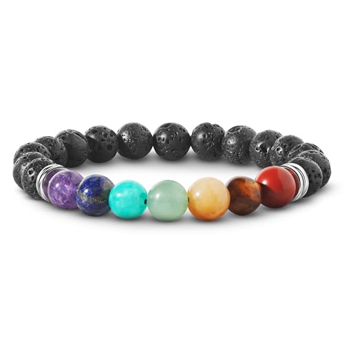 PURAJA Chakra Armband aus echten Edelsteinen | Premium Naturstein Armband | Für mehr Harmonie & Balance | 7 Chakra und Lavastein Perlen (One Chakra)