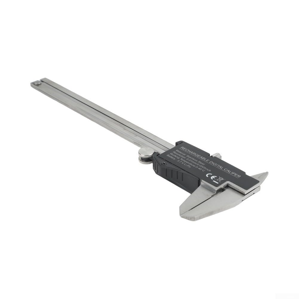 Calibre digital de 150 mm, acero inoxidable, carga USB, calibrador deslizante de acero inoxidable, 150 mm, pantalla LCD grande, calibrador de precisión de 150 mm, para taller, bricolaje, calibrador