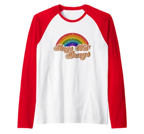 Narcotics Anonymous Hugs Not Drugs AA NA Sobriety Rainbow Raglan Baseball Tee