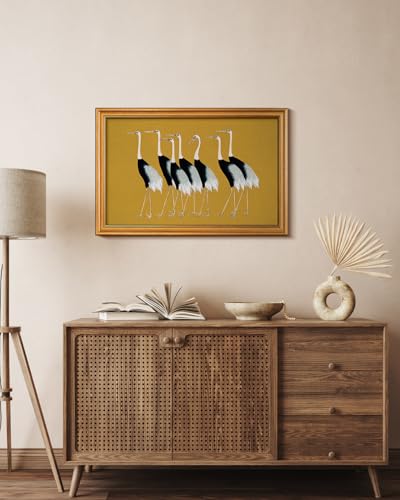 Image of HUARCEY Gold Framed Vintage Wall Art for Living Room, Animals Painting Prints Shelf Decor for Kitchen, Aesthetic Bedroom Wall Art Decor, Christmas Gifts for Friends or Family (Seven Cranes 16 inchx24 inch)