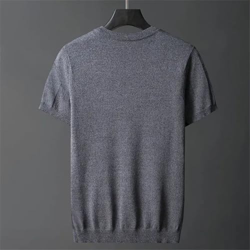 Men’S Slim Fit Textured Hollow Out Ice Silk Knitted Sweater Short Sleeve Round Neck Thin Pullover Top Tee3