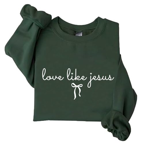 Image of TONGCHEN Love Like Jesus Christian Sweatshirt for Women Long Sleeve Religious Faith Graphic Pullover (US, Alpha, Small, Regular, Regular, Army Green)