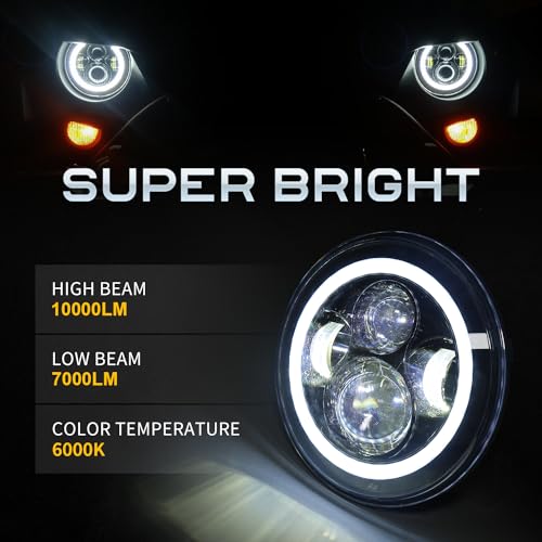 Image of LX-LIGHT Dot Approved 7inch LED Headlights with White DRL /Amber Turn Signal + 4 inch LED Fog Lights with White DRL Halo Ring for Jeep Wrangler 97-2017 JK LJ Tj