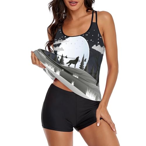 Maillot de bain tankini loup hurlant grande liberté de mouvement avec short - 2