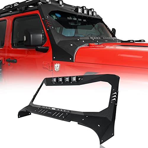 u-Box Wrangler/Gladiator Madmax Windshield Frame Cover Visor/Cowl Combination w/ 4X LED Lights Insert Compatible with Jeep Wrangler JL 2018-2023 Gladiator JT 2020-2023 (Exclduing Mojave)