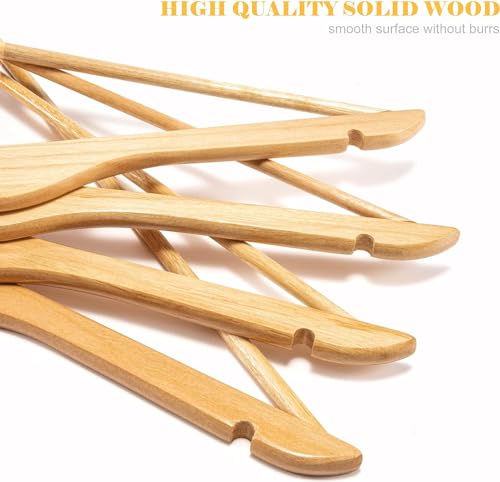 Image of WHISKET Solid Wood Hangers,Premium Wood Hangers with 360-Degree Rotatable Hook and Notches, Coats, Suits, Jackets, Closet [Pack of 4]