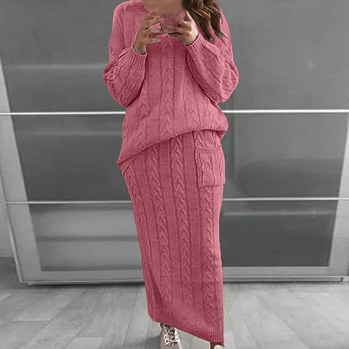Firzero Womens Fall Outfits 2 Piece Sweater Set Rib Knit Long Sleeve Top Maxi Bodycon Skirt Casual Loose Fit Knit Dress 20242