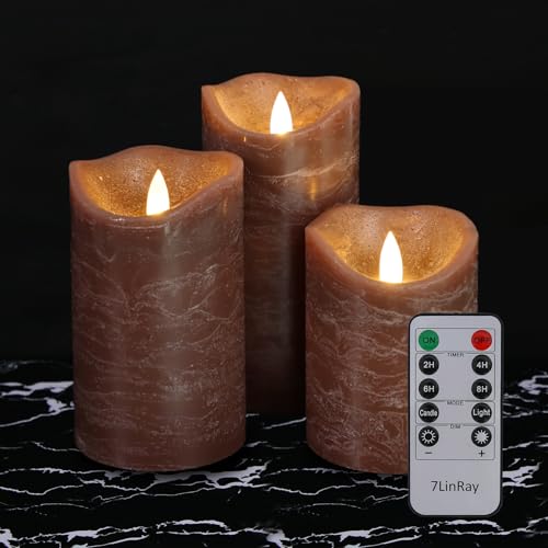 Brown Flameless Candles with Remote Real Wax Battery Operated LED Candles