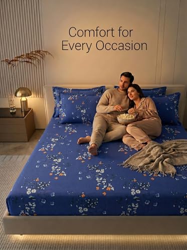 Image of Mafatlal 125 GSM Merino Double Bedsheet with Pillow Covers |90 x 100 Inches | Soft, Breathable & Lightweight | Blue