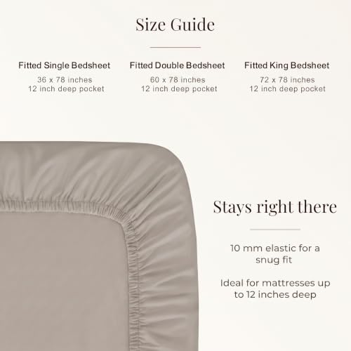 Image of Huesland 300 TC Premium 100% Pure Cotton Luxe Soft Touch Fitted Single Size Bedsheet Cotton with 2 Pillow Covers | Vintage Khaki | 36 x 78 Inches