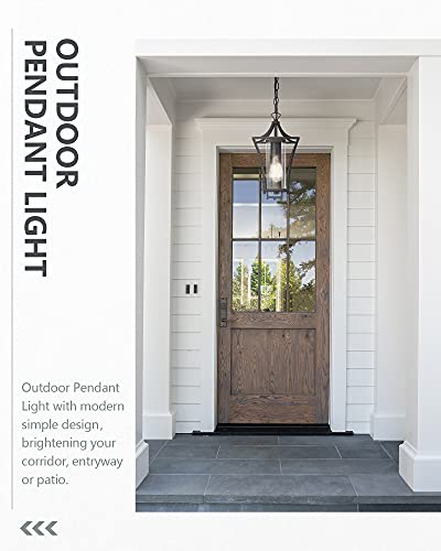 Kauen Outdoor Pendant Light For Porch, Outside Hanging Light Fixture In Black Finish With Clear Glass, 2448-1H #TOP5