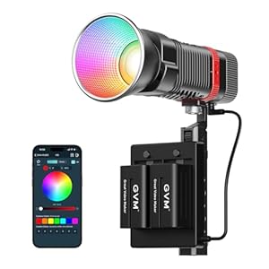 GVM 60W Portable Studio Lights, RGBWW COB LED Video Light with Batteries, 2700K~6800K 360°Full Color Photography Lighting for Video Recording Streaming Portrait Outdoor, CRI≥97 16 Scenes APP Control