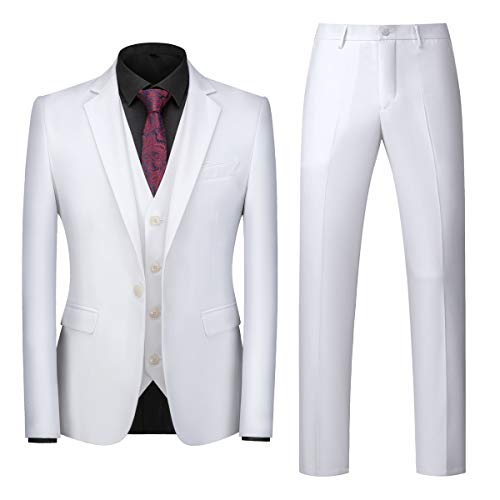 MOGU Mens 3 Piece White Dress Suit Set US Size 38 White
