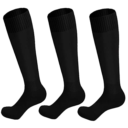 Lanjue 3 Pairs Kids Football Socks Black Boys Football Socks Long Tube Children Soccer Socks Hockey Socks Rugby Socks for Sport Training 6 (A68533K)