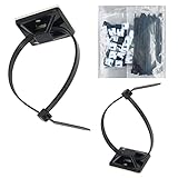 Strong Self Adhesive Wire Clips Cable Zip Tie Mounts 3/4' with 6 Inch Zipties Black UV Protection Outdoor 100 Pcs,Sticky Wire Fasteners Cable Guide Management Mounting Suqare Holder Anchor Base Small