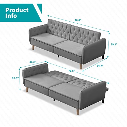 Balus Convertible Sofa Bed, Velvet Foldable Loveseat Couch, Folding Upholstered Sleeper Sofa With Adjustable Backrest & Armrest, Modern Futon Sofa Bed For Living Room Apartment Office Small Space #TOP2