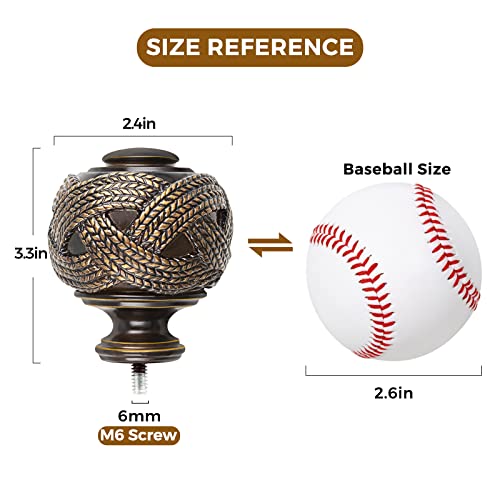 Usfook Window Treatment Finials For 1 Or 7/8 Inch Curtain Rods, Bronze Drapery Rods Replacement Finials With M6 Screws, Woven Leaf Pattern, 2 Pack #TOP3