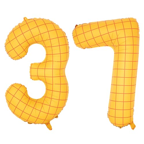 Image of 40 inch Large Number Balloon 37 Toy Inspired Story Yellow Birthday Balloon | Western Rodeo Party Supplies Boy Girl Story Anniversary Kids Birthday Party Cowboy Farm Themed Baby Welcome Decorations