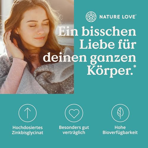 NATURE LOVE® Zink - 365 Tabletten (1 Jahr) - Hochdosiert (25mg): Zink-Bisglycinat - Hoch bioverfügbares Zinc - vegan, laborgeprüft, in Deutschland entwickelt