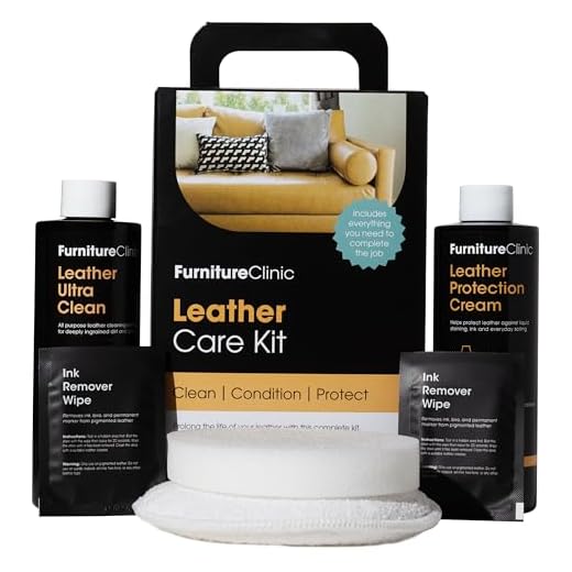 Kit de cuidado para muebles de cuero Furniture Clinic – Kit de limpieza de la calidad para sofás y muebles de cuero – 250 ml de limpiador de cuero y acondicionador de cuero – Todo tipo de cueros