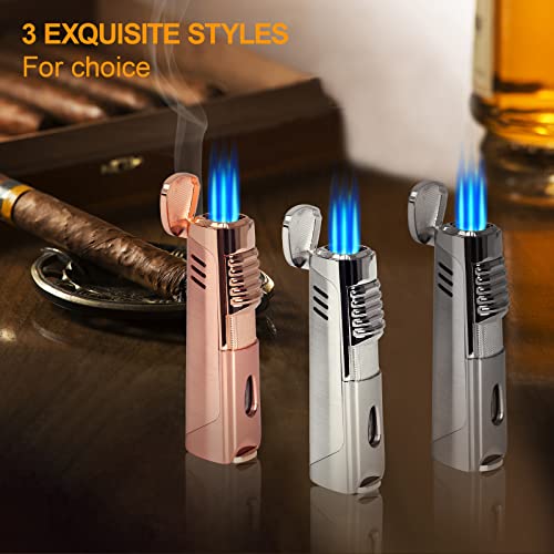 Ronxs Torch Lighter, Triple Jet Flame Cigar Lighter With Punch, Refillable Windproof Pocket Butane Lighter, Ideal Gift For Men Father (Butane Gas Not Included) #TOP2
