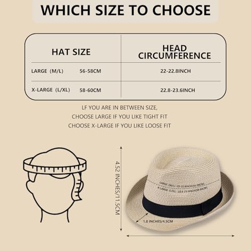 Image of Straw Fedora Hat for Women Men Short Brim Panama Hat Roll Up Trilby Summer Beach Sun Hat UPF 50+ (US, Alpha, Medium, Large, Beige)