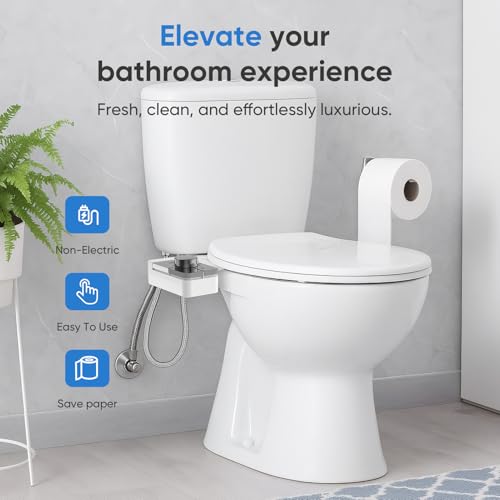 Upgrade Bidet Attachment for Toilet Seat, Adjustable Angle Dual Nozzle, Self-Cleaning, Non-Electric Bidet Attachment for Rear & Feminine Wash, Controllable Fresh Cold Water Pressure (Chrome)