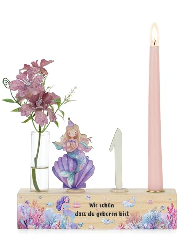 Romadedi Meerjungfrau Geburtstag Deko für 1. Mädchen - Kindergeburtstag Geburtstagszug Holz Geburtstagskranz Geburtstagsteller Kerzenhalter Geschenke Party Deko