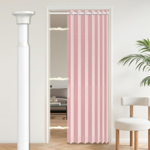 Image of AJAZZ Blackout Magnetic Door Curtain with Curtain Rods 28-39 in Length, Patio Door Curtain Invisible for Bedroom Living Room Accordion Doorway Curtain Set, 1 Panel, W45 x L80 inch, Pink