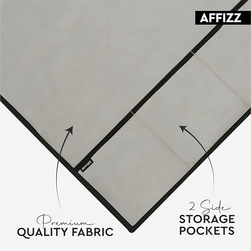 Image of Fridge Cover Top for Double Door Refrigerator - Washable, Water-Resistant Polyester Refrigerator Cover Top with 6 Side Pockets for Kitchen Accessories, Dustproof (Grey)