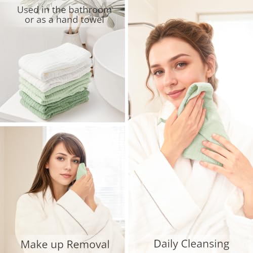 Image of Konssy 6 Pack Face Cloths, 100% Muslin Cotton Wash Cloth for Washing Face | 11 inch x 11 inch Facial Washcloths for Women, Soft & Reusable, for Sensitive Skin, Makeup Remover Cloths for Daily Cleansing