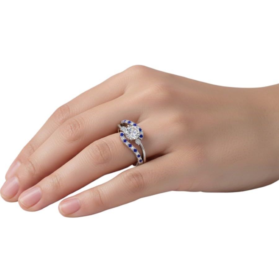Image of Choose Your Gemstone Swirl 3 Stone Diamond CZ Engagement Ring 925 Sterling Silver Round Shape Side Stone Engagement Rings for Women, Girls and Ladies US Size 4 to 12